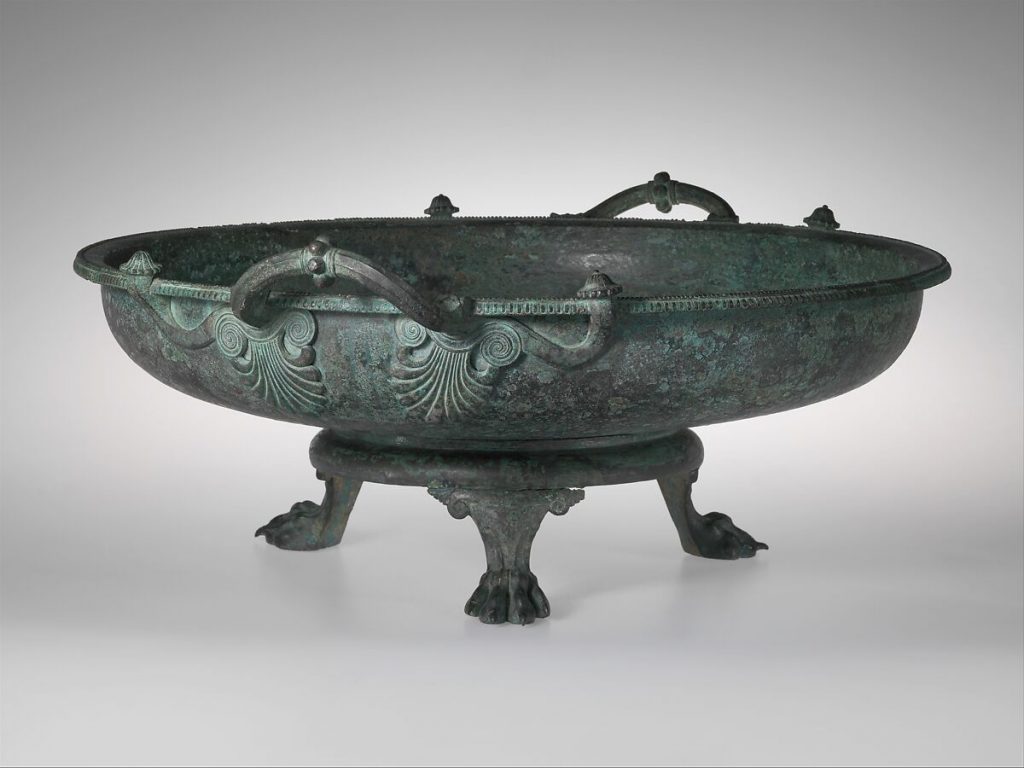 Bronze footbath with its stand. Late 5th–early 4th century B.C. Greek.